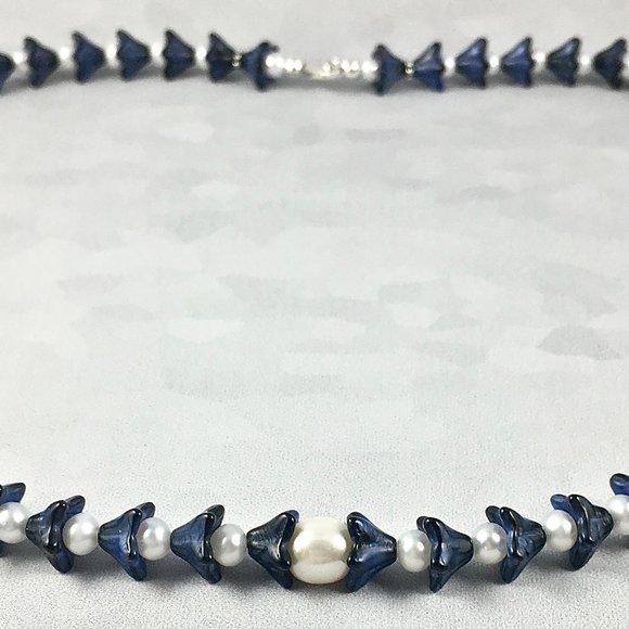 GOOD MORNING GLORY NECKLACE CZECH BEADS FRESHWATER PEARLS STERLING - Picture 3 of 7